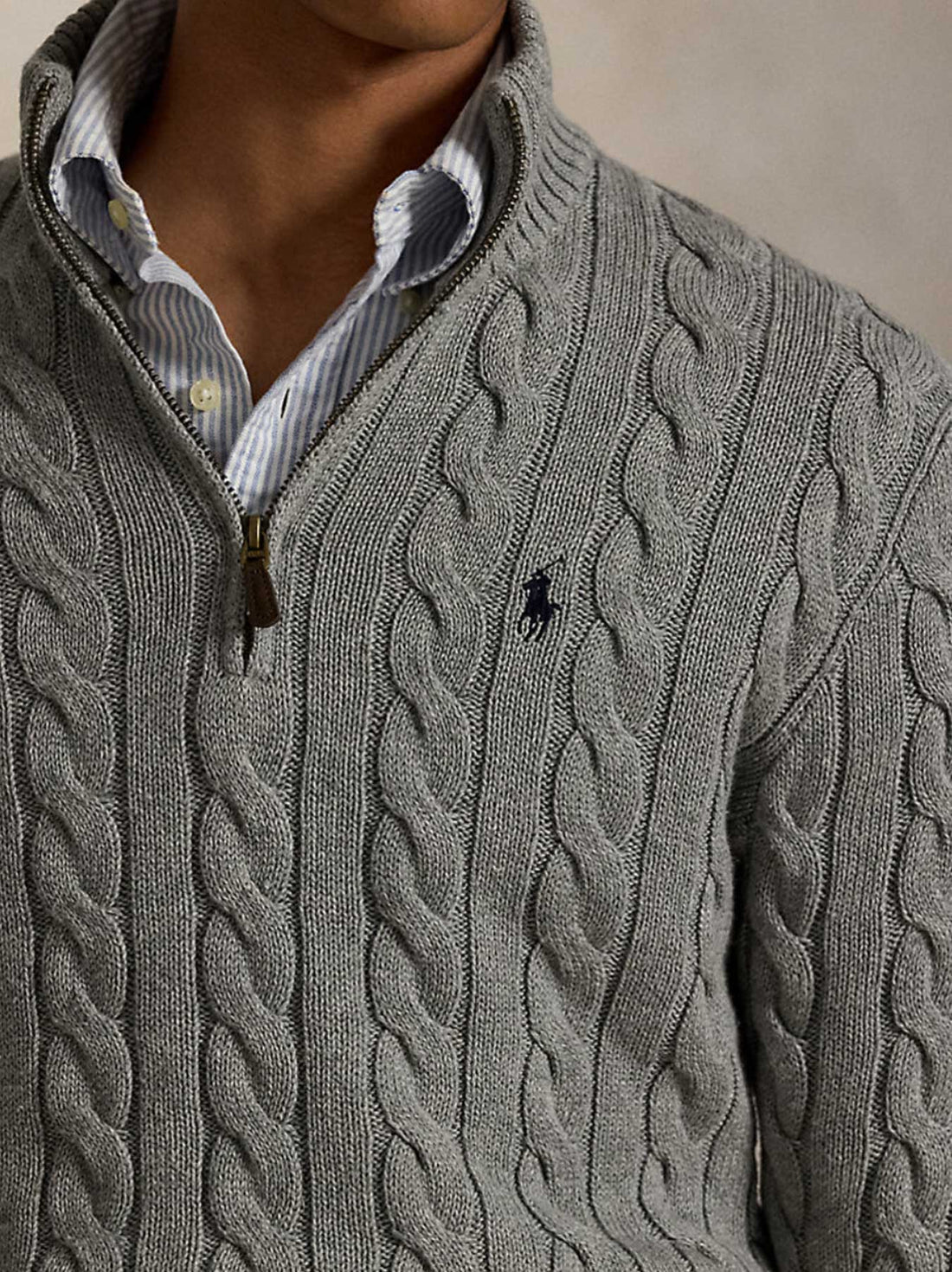 Ralph Lauren - Cable-Knit Sweater With Zipper - Grey