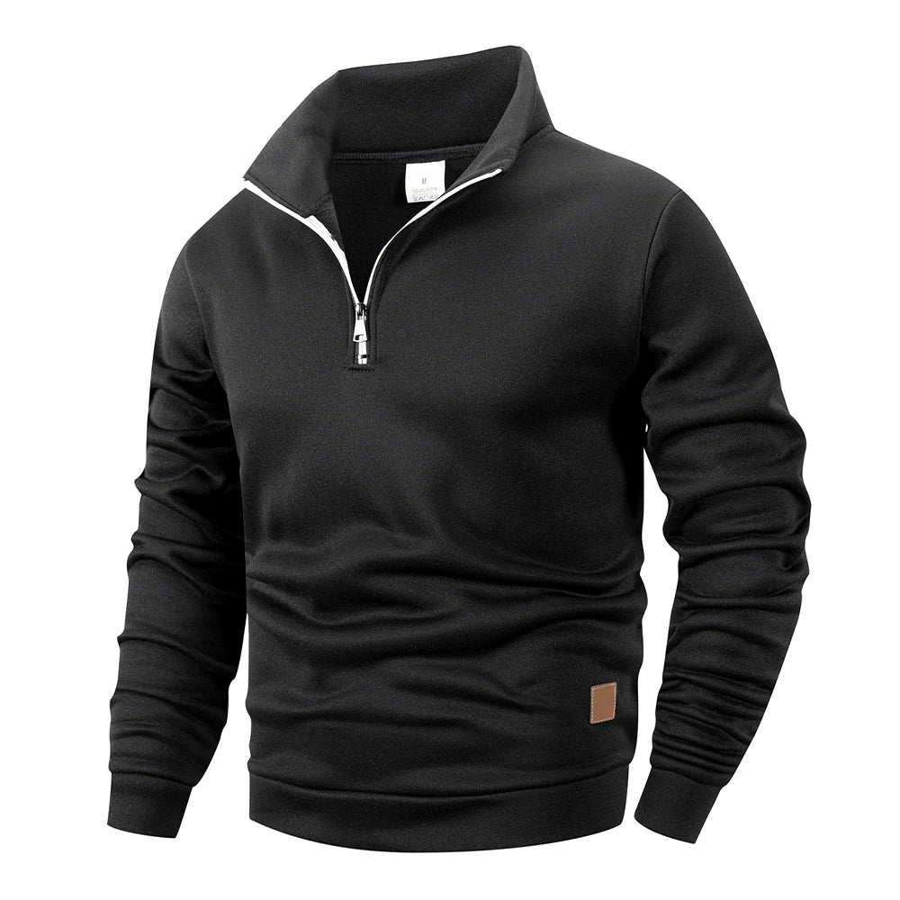 Minimalist Black Half Zip Casual Sweater